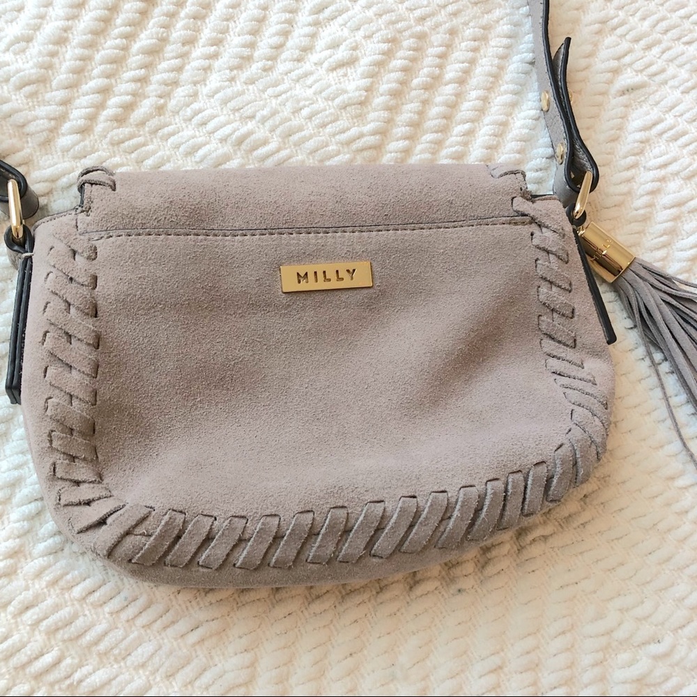 Milly Astor Suede Whipstitch Saddle Crossbody Bag - Picture 5 of 8
